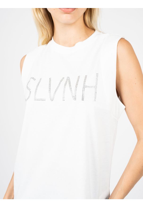 Silvian Heach T-Shirt | PGP22127TS | Kobieta | Biały. Kolor: biały. Materiał: bawełna. Długość rękawa: bez rękawów. Wzór: nadruk, aplikacja