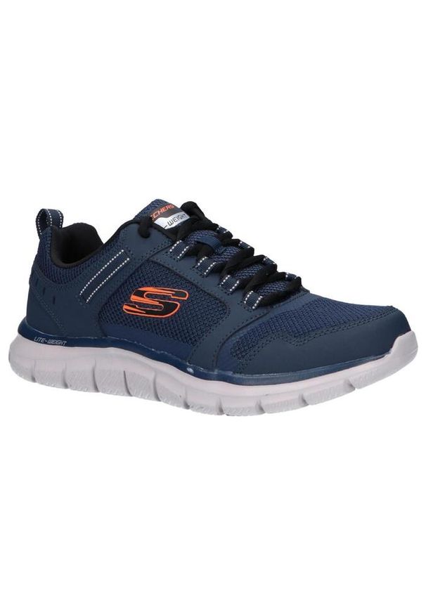 skechers - Buty męskie SKECHERS Track Knockhill. Okazja: na co dzień. Kolor: niebieski. Materiał: skóra. Sport: fitness