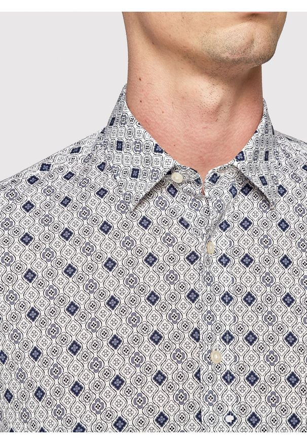 Pako Lorente - PAKO LORENTE – Męska koszula w kolorze białym w granatowy wzór. Typ kołnierza: kołnierzyk klasyczny. Kolor: wielokolorowy, niebieski, biały. Materiał: bawełna, elastan. Długość rękawa: długi rękaw. Długość: długie. Styl: klasyczny