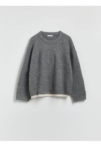 Reserved - Sweter z koronkowym wykończeniem - ciemnoszary. Kolor: szary. Materiał: koronka