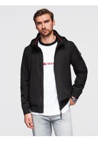 Ombre Clothing - Kurtka męska z kapturem i wysoką stójką - czarna V1 - Rozmiar: M. Okazja: na co dzień. Typ kołnierza: kaptur, kołnierzyk stójkowy. Kolor: czarny. Materiał: tkanina, poliester, materiał. Styl: casual