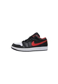 Buty do chodzenia męskie Nike Air Jordan 1. Zapięcie: sznurówki. Kolor: wielokolorowy, czarny, czerwony. Materiał: materiał, syntetyk, skóra. Szerokość cholewki: normalna. Model: Nike Air Jordan. Sport: turystyka piesza