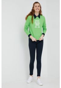 TOMMY HILFIGER - Tommy Hilfiger sweter damski kolor zielony. Kolor: zielony. Materiał: bawełna, dzianina. Długość rękawa: długi rękaw. Długość: długie #5