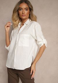 Renee - Biała Bawełniana Koszula w Podłużne Paski Toliriana. Okazja: na co dzień. Kolor: biały. Materiał: bawełna. Wzór: paski. Styl: klasyczny, casual #4