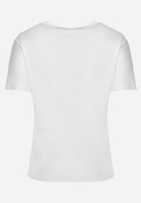 Born2be - Biały T-shirt z Ozdobnym Nadrukiem i Cyrkoniami Moariss. Okazja: na co dzień. Kolor: biały. Materiał: jeans. Wzór: nadruk. Styl: klasyczny, casual, elegancki, wizytowy #3