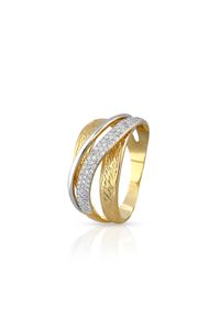 W.KRUK - Pierścionek złoty bicolor z diamentami. Materiał: złote. Kolor: złoty. Wzór: aplikacja. Kamień szlachetny: diament #1