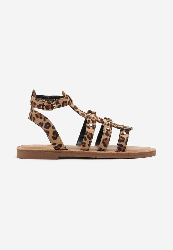 Born2be - Panterkowe Sandały Typu Gladiatorki z Zapięciem na Sprzączkę Desalisse. Okazja: na co dzień, na randkę. Nosek buta: otwarty. Zapięcie: sprzączka. Materiał: jeans. Sezon: lato. Obcas: na płaskiej podeszwie. Styl: klasyczny, casual, elegancki