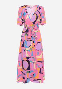 Born2be - Różowa Sukienka Kopertowa z Dekoltem w Serek Wiązana w Pasie Lumolia. Okazja: na co dzień. Typ kołnierza: dekolt w serek. Kolor: różowy. Materiał: jeans. Typ sukienki: kopertowe. Styl: wizytowy, casual #7