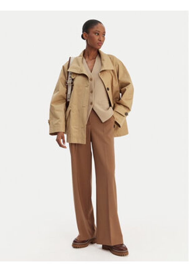 Weekend Max Mara Spodnie palazzo Visivo 2615131041 Brązowy Relaxed Fit. Kolor: brązowy. Materiał: wełna