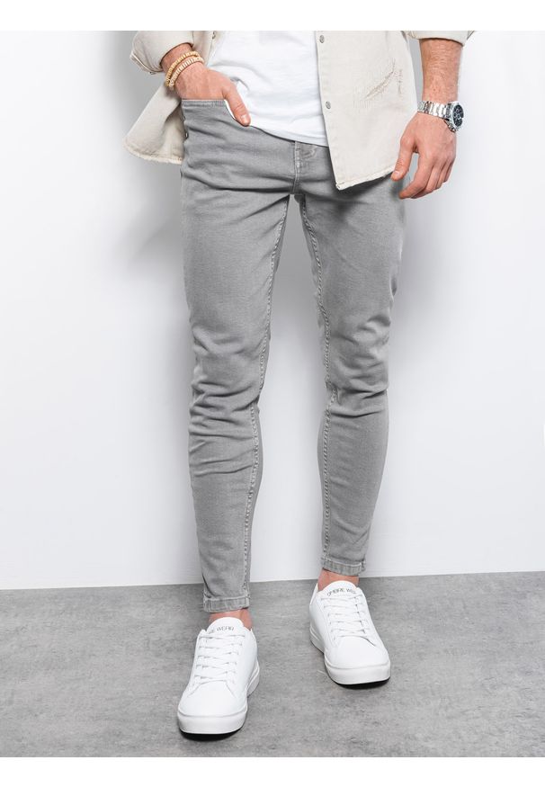 Ombre Clothing - Spodnie męskie jeansowe o kroju SLIM FIT P1058 - szare - XXL. Okazja: na co dzień. Kolor: szary. Materiał: jeans. Wzór: gładki. Styl: elegancki, sportowy, casual