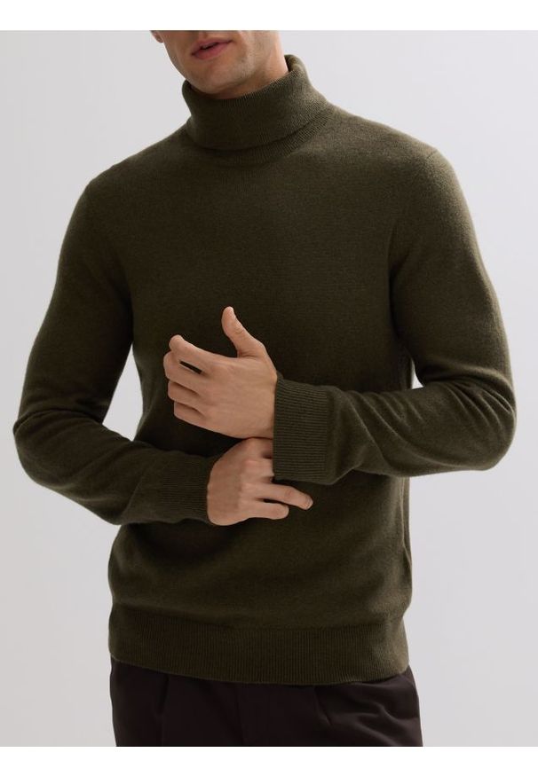 Reserved - Golf z kaszmirem - zielony. Typ kołnierza: golf. Kolor: zielony. Materiał: kaszmir