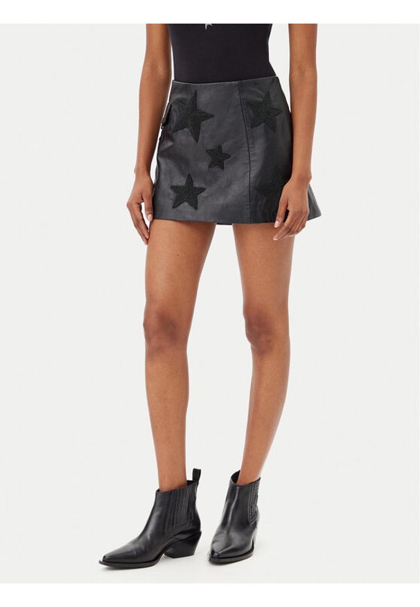 One Teaspoon Spódnica skórzana Embellished Star 27138 Czarny Regular Fit. Kolor: czarny. Materiał: skóra