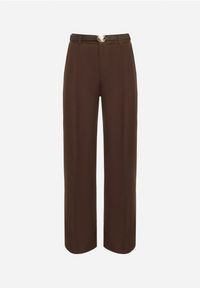 Born2be - Brązowe Garniturowe Spodnie o Szerokim Kroju z Paskiem ze Sprzączką Muszelką Saliavia. Okazja: na co dzień. Kolor: brązowy. Styl: klasyczny, casual, elegancki #3