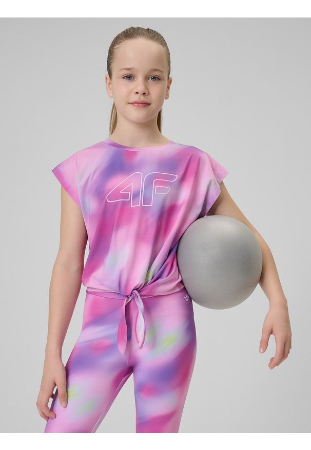4f - 4F Crop-top sportowy szybkoschnący dziewczęcy - multikolor 122/128 (6-8 lat). Kolor: wielokolorowy. Sezon: lato. Styl: sportowy