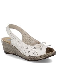 Skórzane sandały damskie na koturnie z kokardką Rieker 624H1-60. Materiał: skóra. Obcas: na koturnie #1