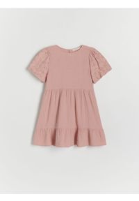 Reserved - Muślinowa sukienka z bufkami - różowy. Kolor: różowy. Materiał: bawełna
