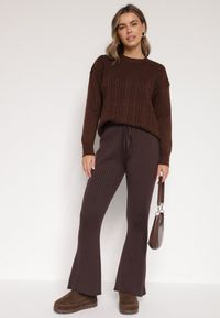 Born2be - Brązowe Spodnie z Wiskozą i Wysokim Stanem Typu Dzwony Tusvira. Okazja: na co dzień. Stan: podwyższony. Kolor: brązowy. Materiał: wiskoza. Styl: casual, elegancki #5