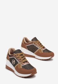 Born2be - Brązowe Sznurowane Sneakersy na Koturnie z Brokatem Lasima. Kolor: brązowy. Obcas: na koturnie