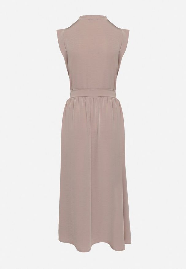 Born2be - Brązowa Sukienka Koszulowa o Rozkloszowanym Kroju z Wiązaniem w Pasie Mavirielle. Okazja: na co dzień. Typ kołnierza: dekolt w serek. Kolor: brązowy. Materiał: skóra. Długość rękawa: długi rękaw. Typ sukienki: koszulowe. Styl: elegancki, casual