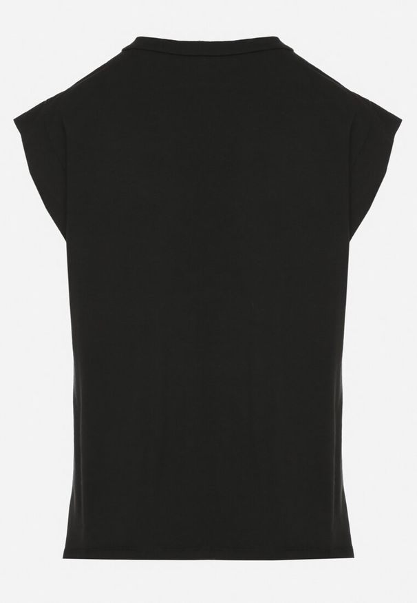 Born2be - Czarny Bawełniany Top z Falbanką przy Ramionach Galantia. Okazja: na co dzień. Typ kołnierza: kołnierz z falbankami. Kolor: czarny. Materiał: bawełna. Styl: elegancki, casual, klasyczny