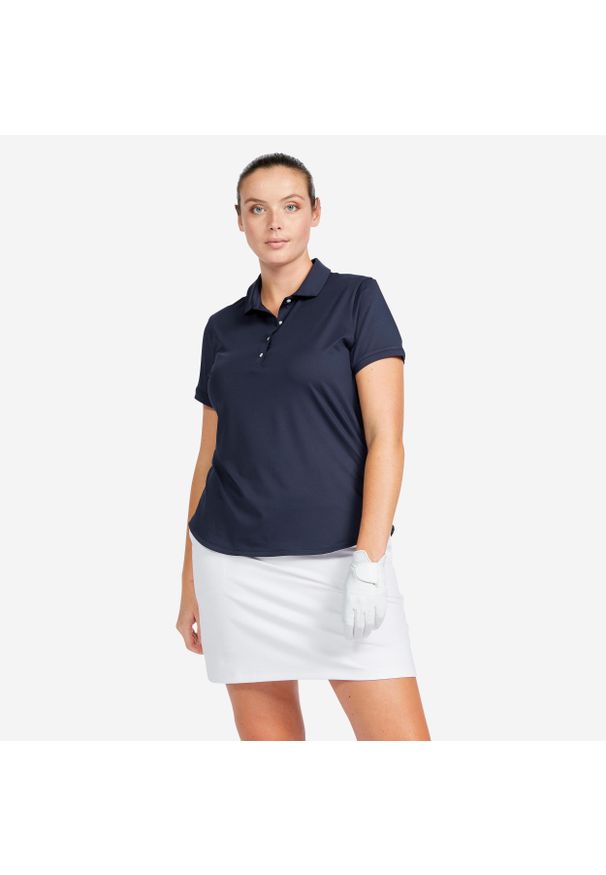 INESIS - Koszulka polo do golfa damska z krótkim rękawem Inesis WW500. Typ kołnierza: golf, polo. Kolor: niebieski. Materiał: materiał, poliester, elastan. Długość rękawa: krótki rękaw. Długość: krótkie. Styl: klasyczny, elegancki