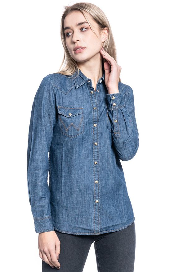 Wrangler - KOSZULA DAMSKA WRANGLER LS DENIM SHIRT DARK INDIGO W5Z12AX1E. Materiał: denim