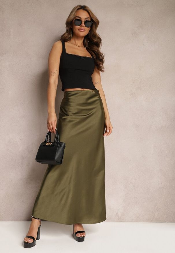 Renee - Ciemnozielona Satynowa Spódnica Maxi High Waist Formia. Stan: podwyższony. Kolor: zielony. Materiał: satyna