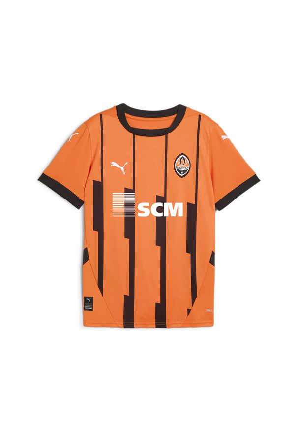 Puma - Młodzieżowa koszulka domowa FC Shakhtar Donetsk 24/25 PUMA Rickie Orange Black. Kolor: czarny, pomarańczowy, wielokolorowy, żółty. Sport: piłka nożna
