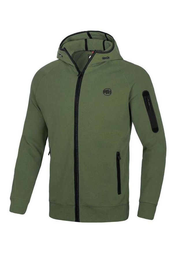 PITBULL - Bluza męska Pitbull rozpinana z kapturem Hermes. Typ kołnierza: kaptur. Kolor: zielony. Sport: fitness