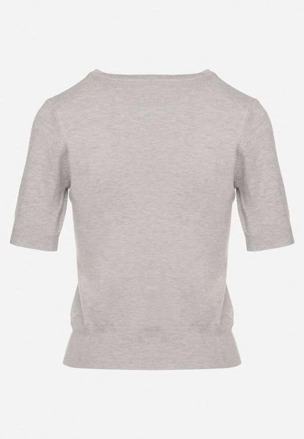 Born2be - Szara Klasyczna Bluzka z Dodatkiem Bawełny i Wiskozy Merionara. Okazja: na co dzień. Kolor: szary. Materiał: bawełna, wiskoza. Wzór: aplikacja. Styl: klasyczny