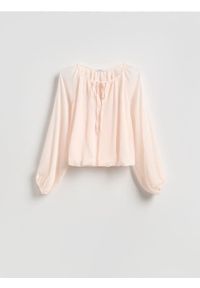 Reserved - Bluzka z wiązaniem - pastelowy róż. Kolor: różowy. Materiał: tkanina #1