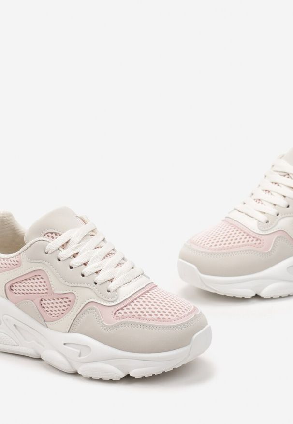 Renee - Różowe Sneakersy przed Kostkę na Grubej Podeszwie Lefia. Wysokość cholewki: przed kostkę. Kolor: beżowy