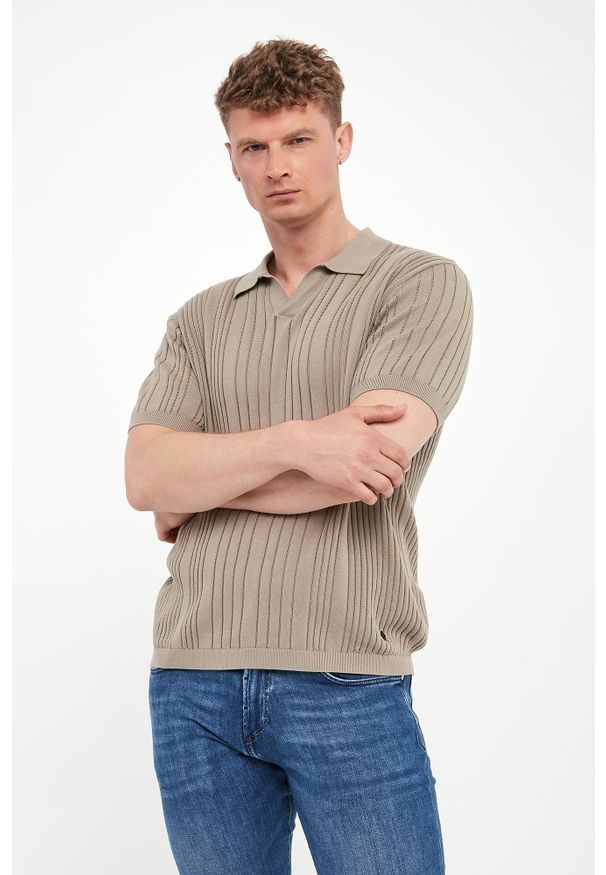 Karl Lagerfeld - Polo męskie prążkowane KARL LAGERFELD. Typ kołnierza: polo. Materiał: prążkowany