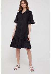 XT Studio sukienka bawełniana kolor czarny mini rozkloszowana. Kolor: czarny. Materiał: bawełna. Długość rękawa: krótki rękaw. Typ sukienki: rozkloszowane. Długość: mini #2