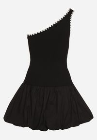 Born2be - Czarna Asymetryczna Sukienka o Kroju Bombki z Kontrastującą Lamówką Amoiane. Okazja: na co dzień. Kolor: czarny. Materiał: poliester. Typ sukienki: bombki, asymetryczne. Styl: elegancki, casual #5