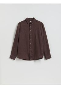 Reserved - Lniana koszula regular fit - ciemnobrązowy. Kolor: brązowy. Materiał: len #1