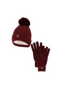 HEAT KEEPER - Damski Zimowy Zestaw Termiczny - Czapka + Rękawiczki - Burgundowy. Kolor: czerwony. Materiał: poliester. Sezon: zima. Styl: sportowy #1