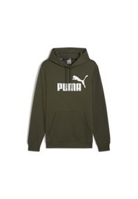 Puma - Męska bluza z kapturem z dużym logo Essentials PUMA Dark Olive Green. Typ kołnierza: kaptur. Kolor: zielony