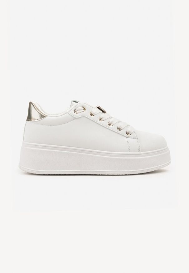 Born2be - Biało-Złote Sneakersy na Grubej Podeszwie z Metaliczną Wstawką Desalita. Okazja: na co dzień. Zapięcie: sznurówki. Kolor: biały. Materiał: jeans