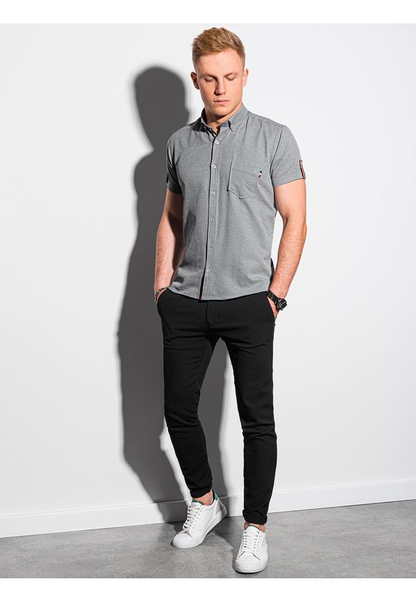 Szara koszula Ombre Clothing krótka, z krótkim rękawem, button down