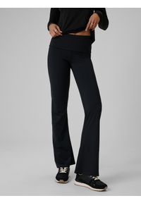 4f - 4F Legginsy z rozszerzanymi nogawkami damskie - czarne M. Okazja: na co dzień. Kolor: czarny. Materiał: skóra, materiał. Styl: casual, elegancki #2