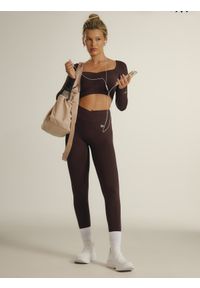 4f - 4F Legginsy treningowe damskie 4F x Anna Lewandowska - brązowe M. Stan: podwyższony. Kolor: brązowy. Materiał: materiał, skóra. Długość: długie. Sport: joga i pilates, fitness #1