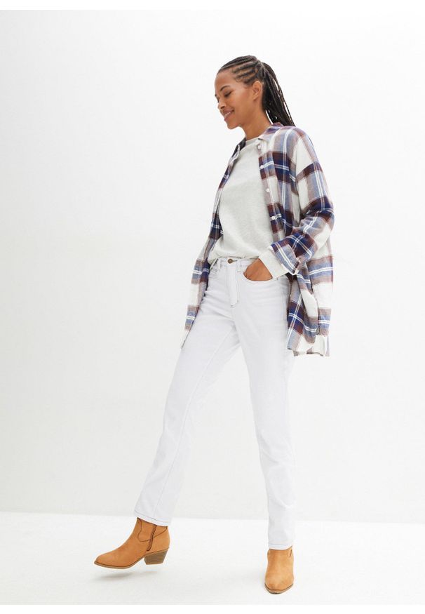 bonprix - Dżinsy ze stretchem Straight, mid waist. Kolor: biały