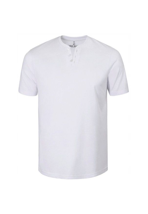 Męski T-Shirt, Dekolt z Guzikami - Pako Jeans - Biały. Okazja: na co dzień. Kolor: biały. Materiał: bawełna. Styl: casual
