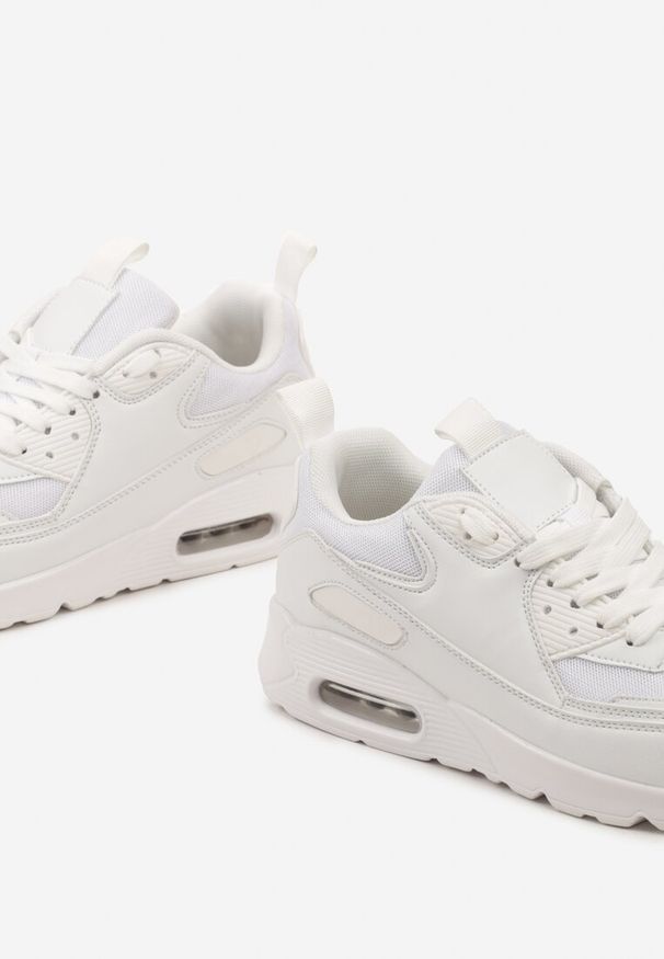 Renee - Białe Sneakersy z Ekoskóry ze Sznurowaniami i Podeszwą Typu Air Walana. Nosek buta: okrągły. Zapięcie: sznurówki. Kolor: biały. Materiał: materiał. Obcas: na obcasie. Wysokość obcasa: niski