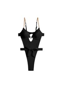 Intica - Strój kąpielowy z łańcuszkami na lato plaża basen Rut. Kolor: czarny. Materiał: materiał