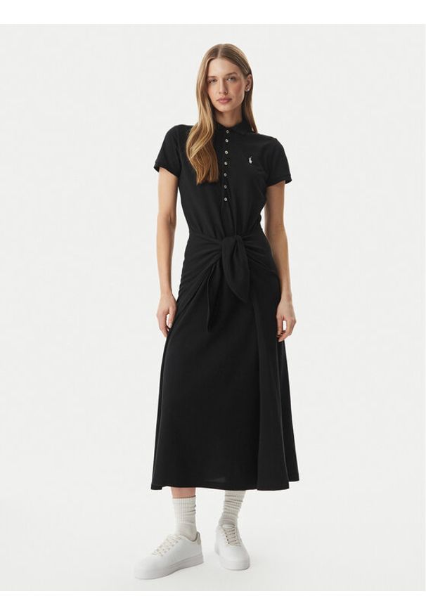 Polo Ralph Lauren Sukienka codzienna 211A12906002 Czarny Regular Fit. Okazja: na co dzień. Typ kołnierza: polo. Kolor: czarny. Materiał: bawełna. Typ sukienki: proste. Styl: casual
