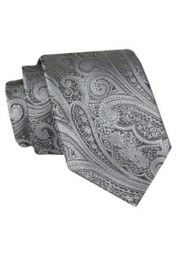 Męski Krawat - Grafitowy, Wzór Orientalny - Angelo di Monti. Kolor: szary. Materiał: tkanina. Styl: elegancki, wizytowy #1