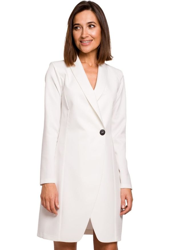 Style - Elegancka biznesowa żakietowa sukienka na jeden guzik. Okazja: na spotkanie biznesowe. Styl: biznesowy, elegancki