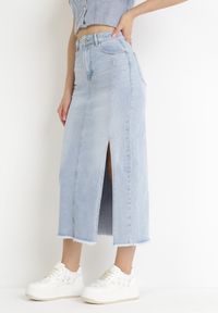 Born2be - Niebieska Jeansowa Spódnica Maxi z Rozcięciem Lenama. Kolor: niebieski. Materiał: jeans #4